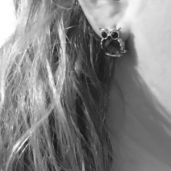 Blue Owl Earrings made with Swarovski Elements - Picture 2 of 3